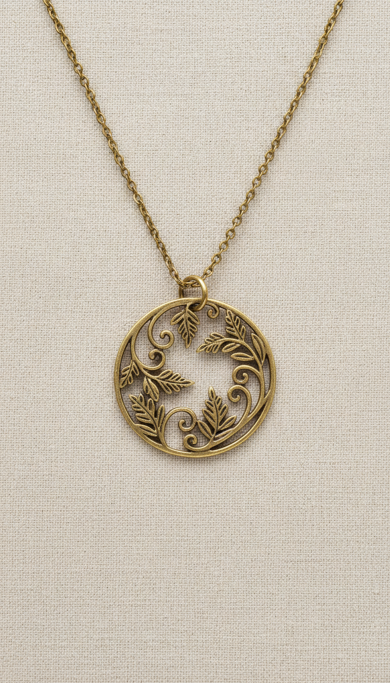 Brass Pendant Necklace Botanical Silhouette